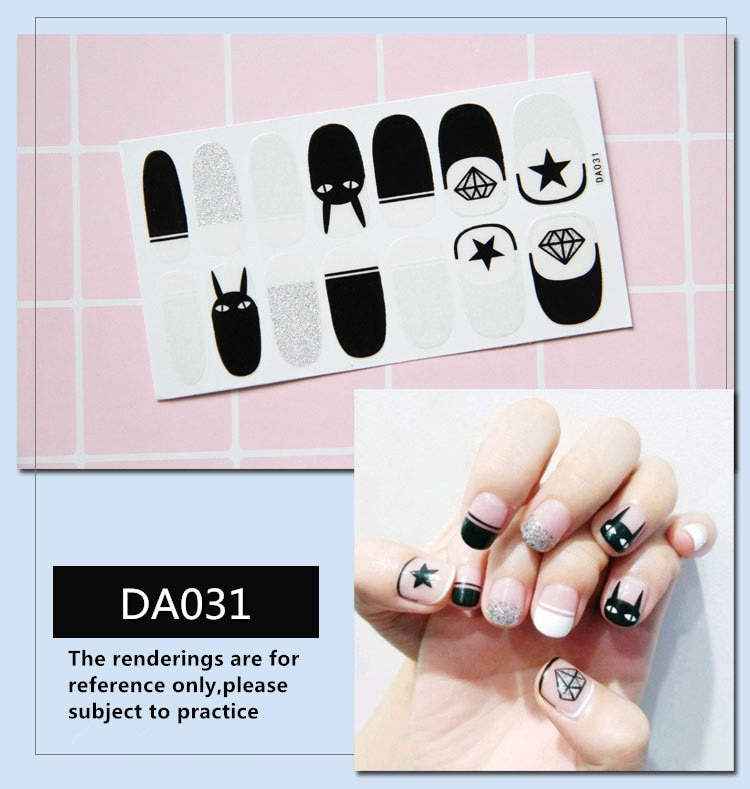 Full Cover Wraps Nail Polish Stickers Strips Plain Nail Art Decorations Heart Designs Glitter Powder Manicure Tips