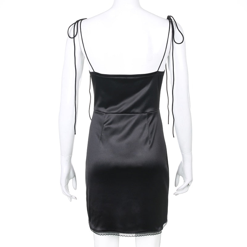 Strappy Satin Ruched Black Dress