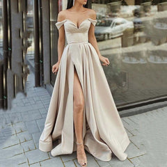 Hoobd Summer Women Off Shoulder Strapless Club Party Dress Spring Elegant Slash Neck Backless Maxi Dress Short Sleeve Split Lady Dress