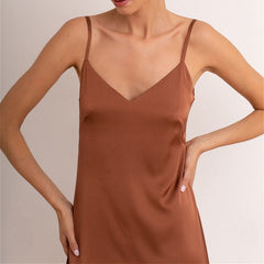 Satin Sling Brown Sexy Dress Backless Spaghetti Strap Long Dress 2023 Summer Homewear Pajama Party Club Slim Female