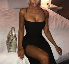 Articat Long Backless Maxi Dress Women Spaghetti Strap High Split Bodycon Bandage Summer Dress Elegant Slim Party Dress Vestidos
