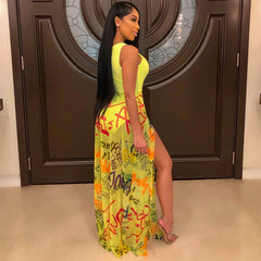 Print Mesh Patchwork Beach Long Dresses