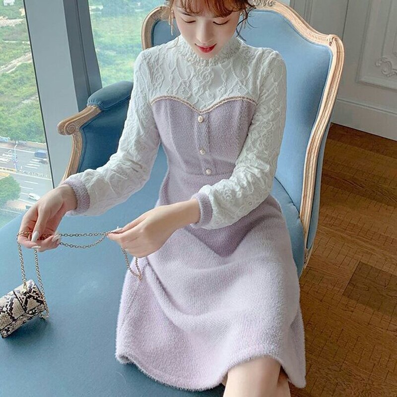 Sweater Dress Long sleeve knitted versatile skirt