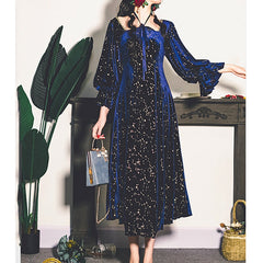 Hoobd Vintage Party Dress Women Evening French Elegant Retro Dress Female Casual Long Sleeve Flroal Midi Dress Korean Autumn Chic