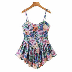 Hoobd Vintage Multicolor Floral Print Sexy Sling Dress Women Summer Chiffon Super-Short Dress Holiday Beach Sundress Vestido