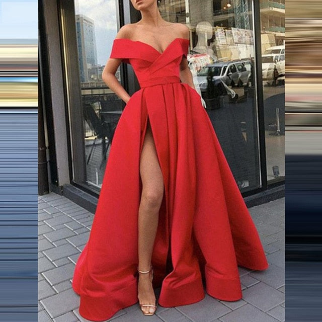 Sexy Off Shoulder Backless Slit Maxi Dress