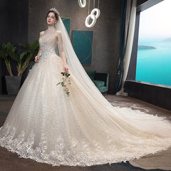 Hoobd Wedding Dress 2023 Gryffon Classic Strapless Wedding Gown With Train Lace Up Ball Gown Luxury Lace Embroidery Robe De Mariee