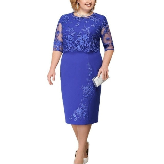 Hoobd Elegant Lace Plus Size Evening Dress Scoop Neck Half Sleeve Wedding Guest Party Gowns Short Mother Of The Bride Dresses