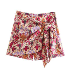 Print High Waist Shorts Women Fashion Women's Skirt Pants Elegant Knot Short Pants Woman Summer Beach Casual Shorts