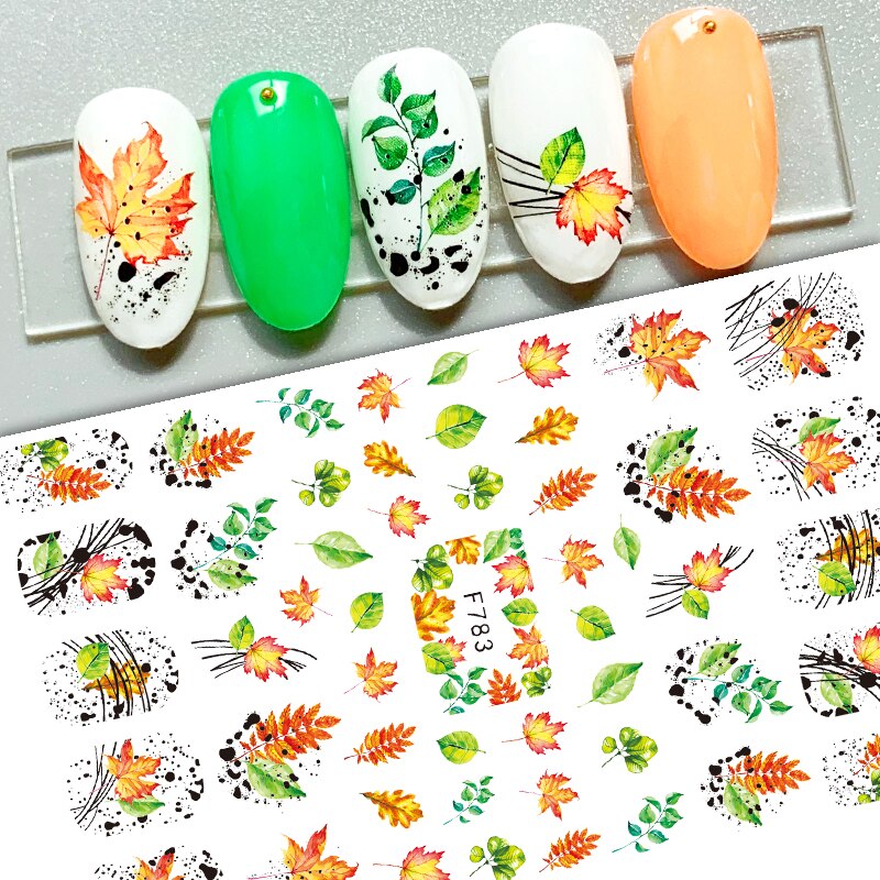 Hoobd1pcs Gold iridescent Maple Leaf 3D Nail Sticker Fall Autumn Pattern Adhesive Transfer Stickers Shiny DIY Nail Art Decoration