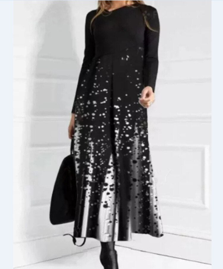 Hoobd Elegant Women Long Dress V-Neck A-Line Dress Spring Autumn Vintage Cotton Long Sleeves Party Dresses Lady Casual Loose Vestidos