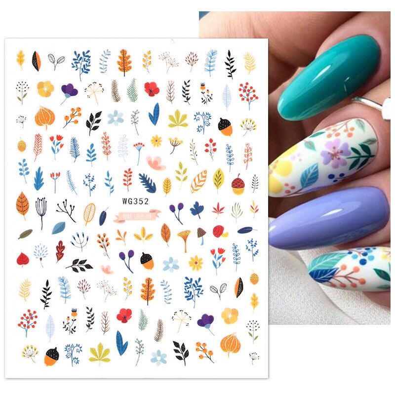 Hoobd1pcs Gold iridescent Maple Leaf 3D Nail Sticker Fall Autumn Pattern Adhesive Transfer Stickers Shiny DIY Nail Art Decoration