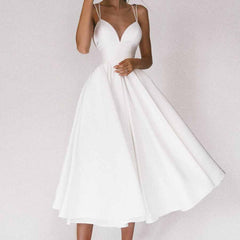 Hoobd Elegant Guest Wedding Fomral Long Party Dresses for Women Summer White Sexy Slip Backless Ball Gown Midi vestidos Casual