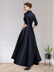 Hoobd On Sale Charming Dark Navy Mother of the Bride Dresses with 3/4 Sleeves V Neck Bow Belt Wedding Party Dresses High Low 2023