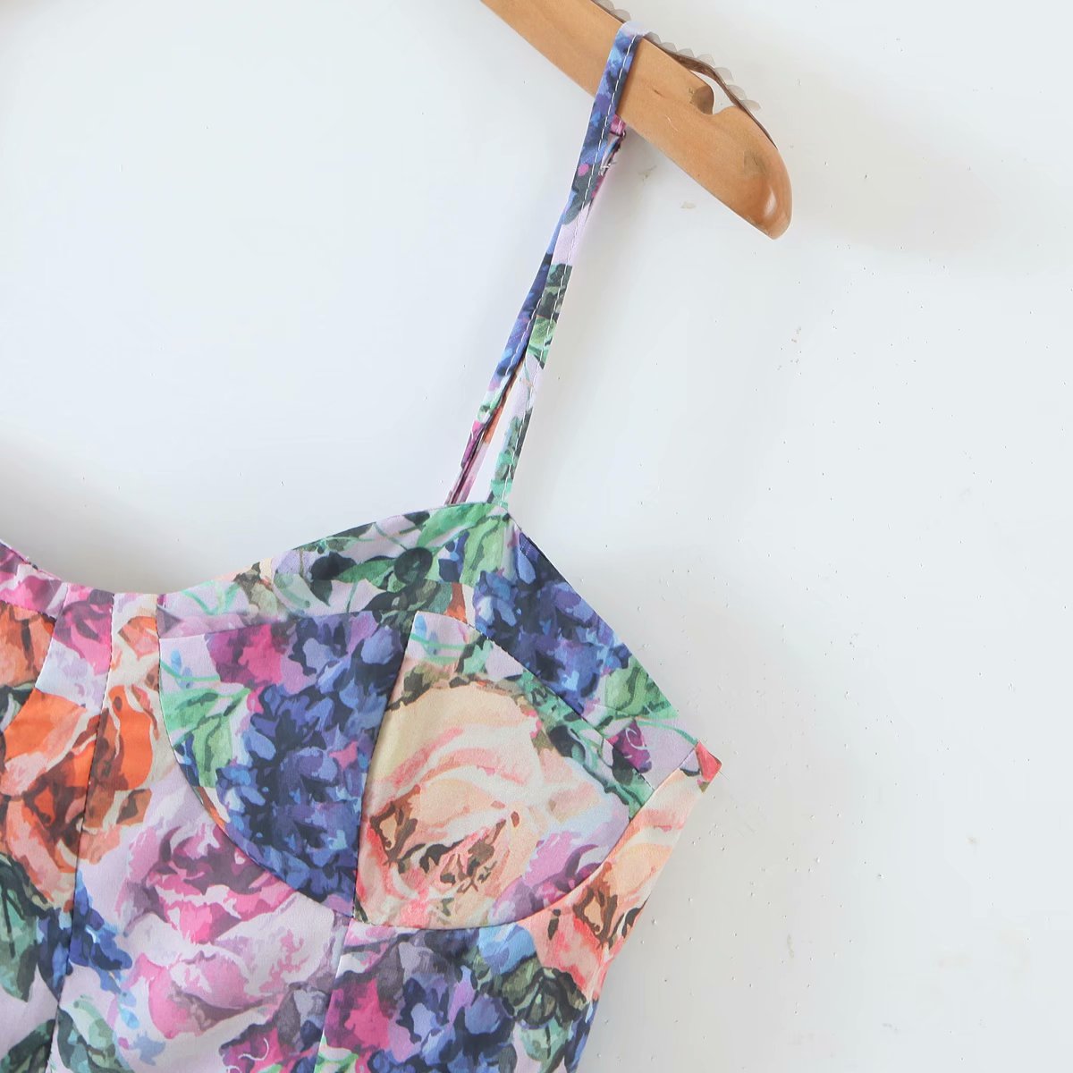 Hoobd Vintage Multicolor Floral Print Sexy Sling Dress Women Summer Chiffon Super-Short Dress Holiday Beach Sundress Vestido