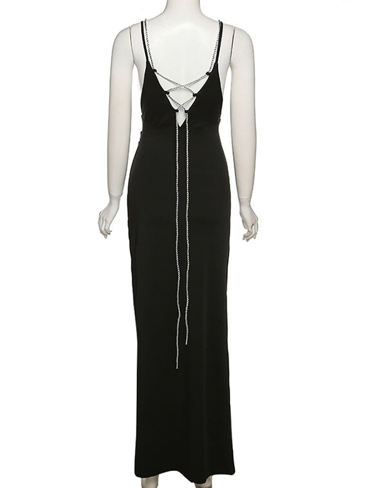 Elegant Sexy Slip Slit Bodycon Maxi Dress for Women Backless Straps Prom Long Dresses Summer Party Evening Birthday Woman