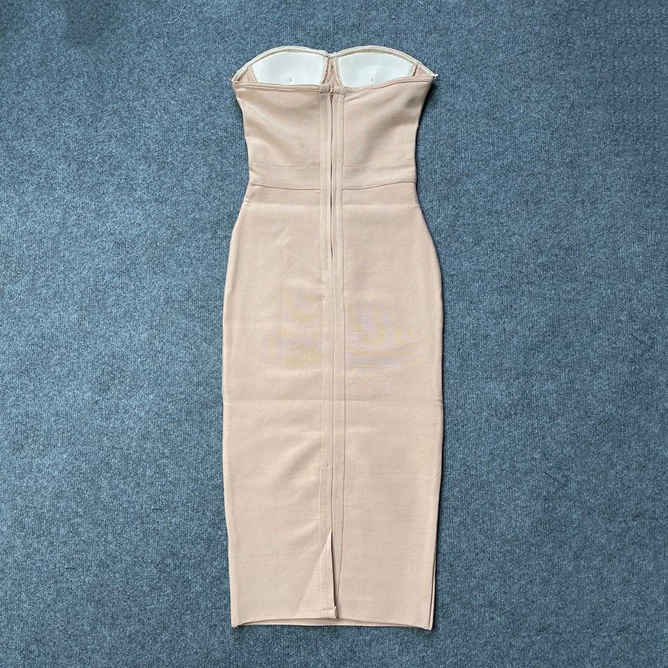 New Women&#39;S Fashion Bead Chain Crystal Design Long Dress Sexy Sleeveless Backless Celebrity Party Bandage Dress