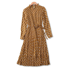 Chiffon Floral Dress for Women Autumn 2023 Fashion Long Sleeve Pleated Elegant Party Midi Dresses Female Vestido F8692