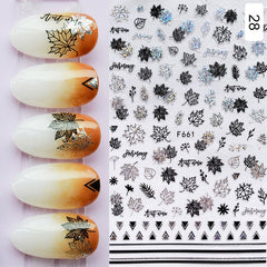 Hoobd1pcs Gold iridescent Maple Leaf 3D Nail Sticker Fall Autumn Pattern Adhesive Transfer Stickers Shiny DIY Nail Art Decoration