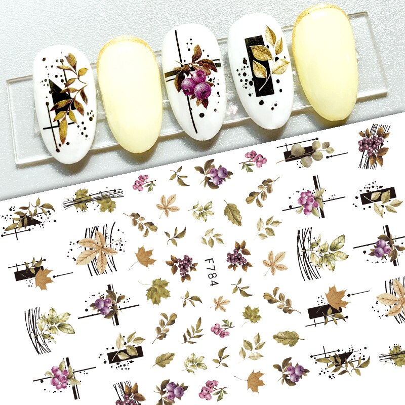 Hoobd1pcs Gold iridescent Maple Leaf 3D Nail Sticker Fall Autumn Pattern Adhesive Transfer Stickers Shiny DIY Nail Art Decoration