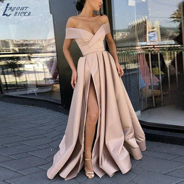 Sexy Off Shoulder Backless Slit Maxi Dress