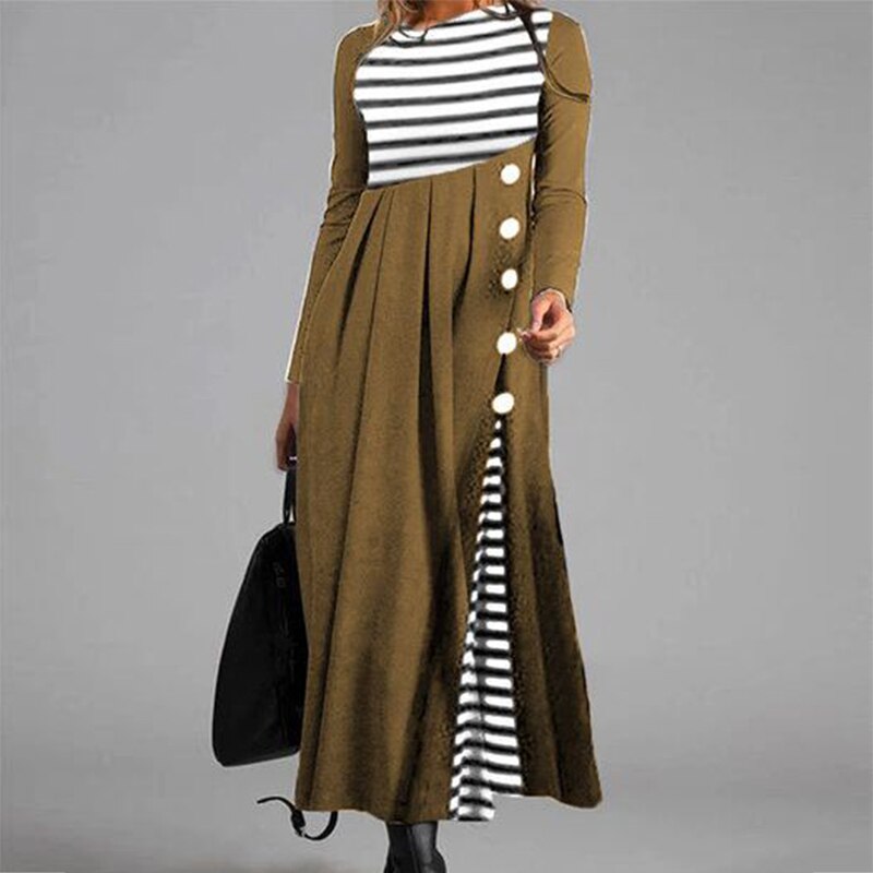 Hoobd Elegant Women Long Dress V-Neck A-Line Dress Spring Autumn Vintage Cotton Long Sleeves Party Dresses Lady Casual Loose Vestidos