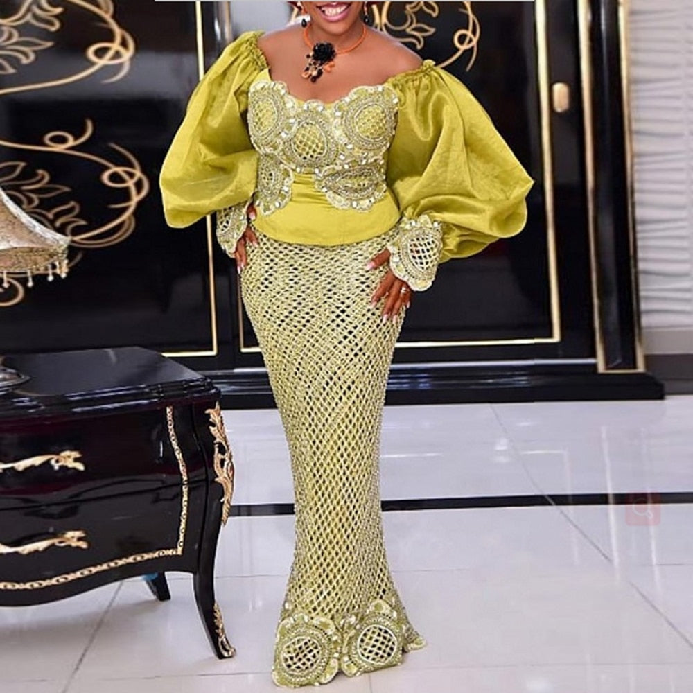 Hoobd2 Piece Sets African Dresses For Women Bodycon Mermaid Sexy Maxi Dress Elegant Wedding Gowns Ankara Long Dress New Robes