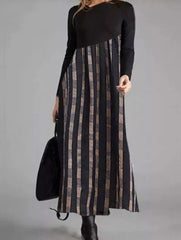 Hoobd Elegant Women Long Dress V-Neck A-Line Dress Spring Autumn Vintage Cotton Long Sleeves Party Dresses Lady Casual Loose Vestidos