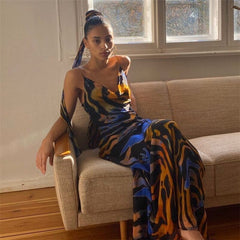 Mo Sexy Off Shoulder Print Summer Long Dress Women Backless Bandage Beach Dresses Female Casual Party Boho Vestidos 2023
