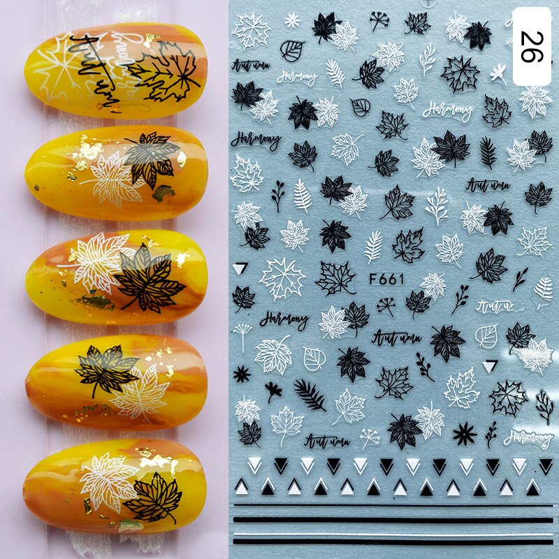 Hoobd1pcs Gold iridescent Maple Leaf 3D Nail Sticker Fall Autumn Pattern Adhesive Transfer Stickers Shiny DIY Nail Art Decoration