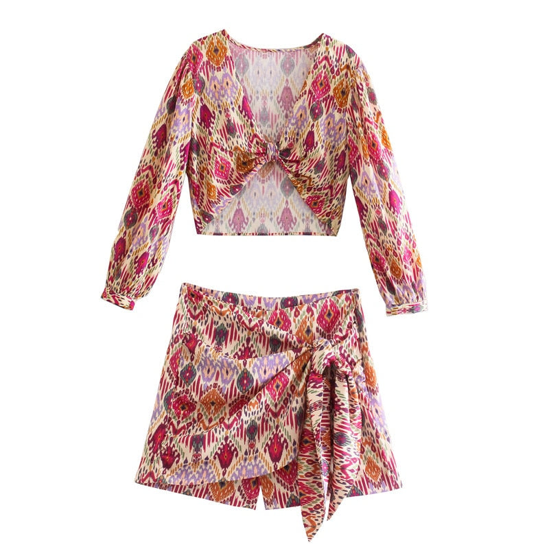Print High Waist Shorts Women Fashion Women's Skirt Pants Elegant Knot Short Pants Woman Summer Beach Casual Shorts