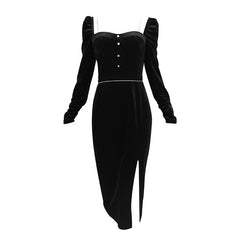 Black Sexy Elegant Dress Women Autumn France Vintage Evening Party Midi Dresses Casual Designer Korean Fashion Clothing New