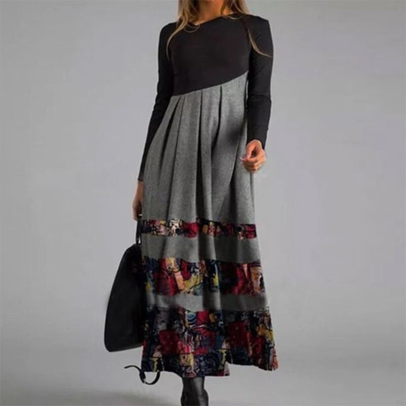 Hoobd Elegant Women Long Dress V-Neck A-Line Dress Spring Autumn Vintage Cotton Long Sleeves Party Dresses Lady Casual Loose Vestidos