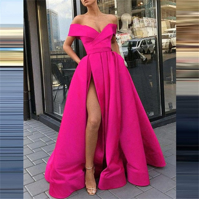 Sexy Off Shoulder Backless Slit Maxi Dress