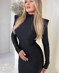 Midi Green Long Sleeve Women Dress Party Autumn Winter Turtleneck Black Sexy Bodycon Dresses Elegant Club