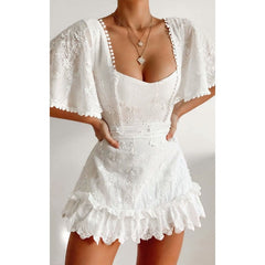 Fancy A Spritz Square Neck Mini Dress in White Embroidery