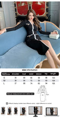 Autumn Vintage Female Knitted Stretch Split Midi Party Dress Ladies Elegant Long Sleeve Zippe Bodycon Pocket Button Black Dress