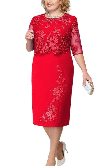 Hoobd Elegant Lace Plus Size Evening Dress Scoop Neck Half Sleeve Wedding Guest Party Gowns Short Mother Of The Bride Dresses