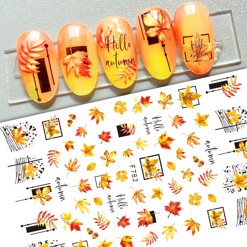 Hoobd1pcs Gold iridescent Maple Leaf 3D Nail Sticker Fall Autumn Pattern Adhesive Transfer Stickers Shiny DIY Nail Art Decoration