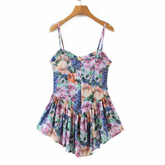 Hoobd Vintage Multicolor Floral Print Sexy Sling Dress Women Summer Chiffon Super-Short Dress Holiday Beach Sundress Vestido
