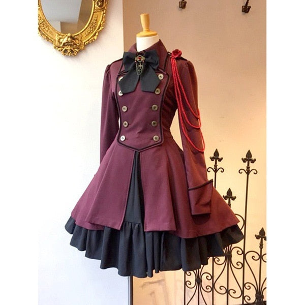 Hoobd Medieval Renaissance Sweet Lolita Dress Vintage Falbala Bowknot High Waist Victorian Dress Kawaii Girl Gothic Lolita Op Loli Cos