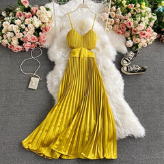 New Summer Women Dress V-neck Backless Long Dress Female Sexy Tube top Strap Dress Pleated Bohemian Party Dresses Vestido