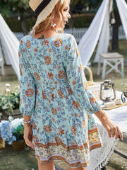 Bohe Vintage Floral Print Tassel Loose Summer Dress For Women Casual V-neck Ruffles Mini Dress Female Spring Holiday Party Dress