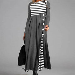 Hoobd Elegant Women Long Dress V-Neck A-Line Dress Spring Autumn Vintage Cotton Long Sleeves Party Dresses Lady Casual Loose Vestidos