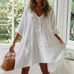 Hoobd2023 Bohemian Casual Summer Beach Dress White Tunic Women Beachwear Cover-ups Plus Size Sexy Pareo Dress Sarong plage N771