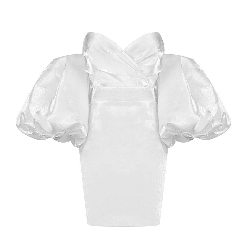 Hoobd Puff Sleeves Trendy Pink Mini Dress Sexy Off Shoulder  Design Celebrity Party Club Satin Dresses Vestido