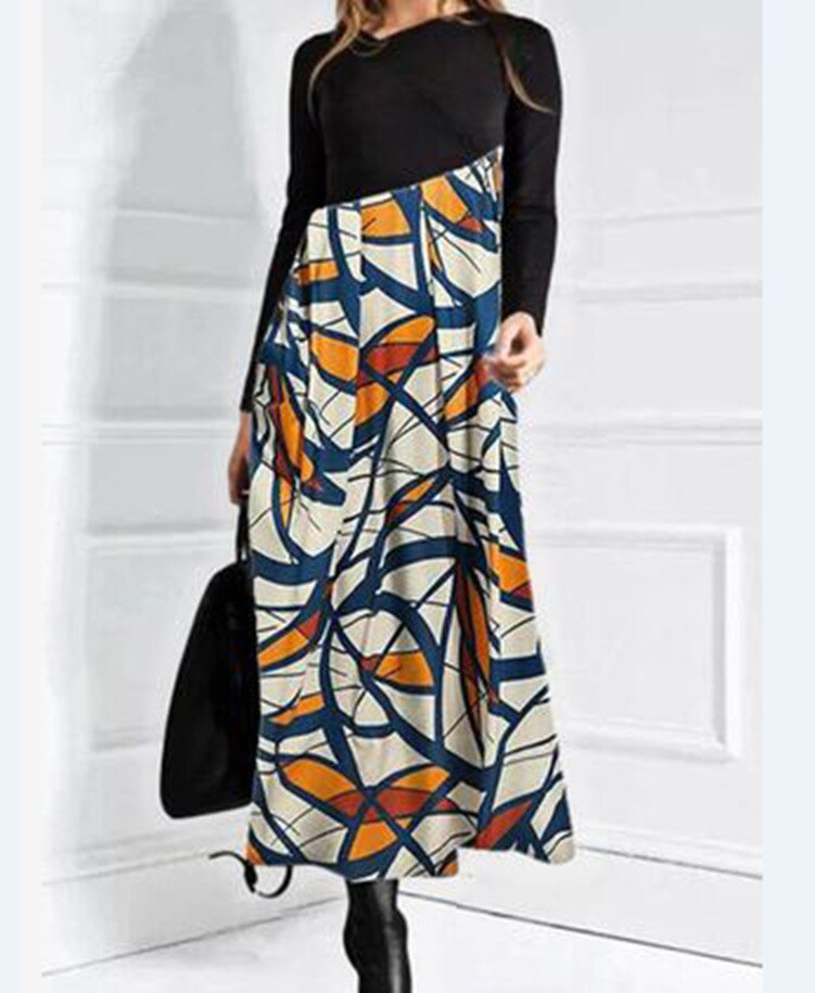 Hoobd Elegant Women Long Dress V-Neck A-Line Dress Spring Autumn Vintage Cotton Long Sleeves Party Dresses Lady Casual Loose Vestidos