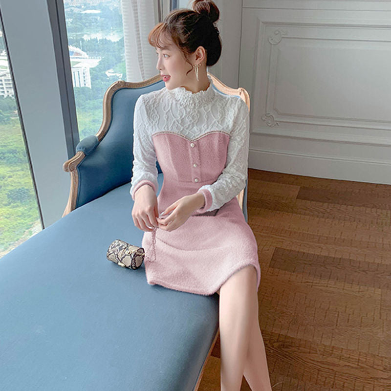 Sweater Dress Long sleeve knitted versatile skirt