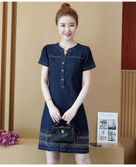 Denim Dress for Women 2023 New Summer Casual Jeans Dress Embroidery With Button Sexy Denim Mini Dress Vestidos 5XL R96
