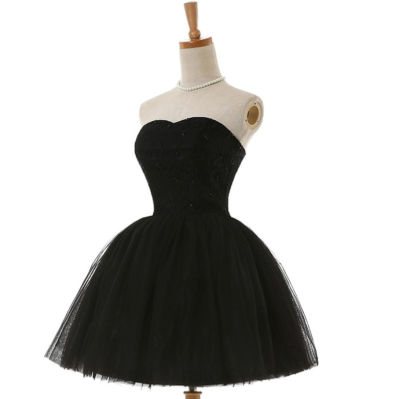 New arrival elegant women short prom dress black lace up princess sweetheart beading fashion women black prom dress